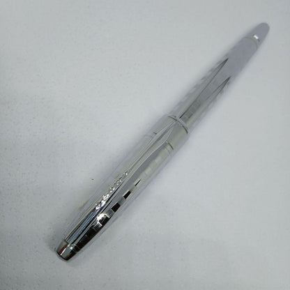 Cross Stripe Design Metal Silver Ballpoint Pen Without Refill