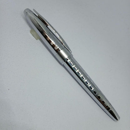 Cross Stripe Design Metal Silver Ballpoint Pen Without Refill