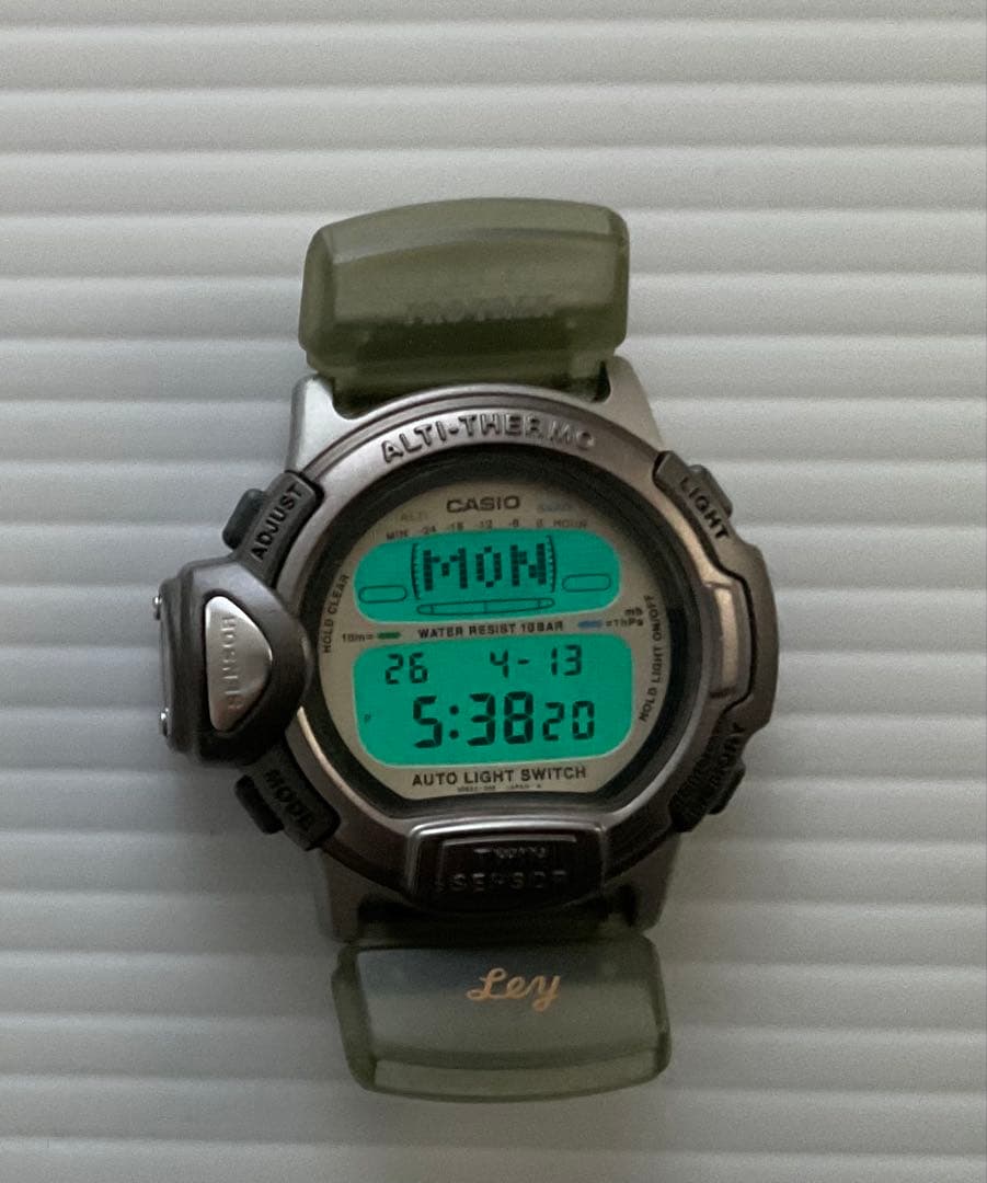 Casio Protrek Ley PRL-20 Nylon Band Watch with Green Beige Nylon Strap — Japan Import
