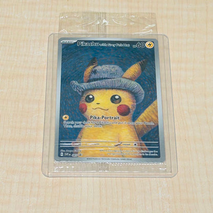 Gogh Pikachu Pokemon trading card with grey felt hat from Japan museum collaboration unopened