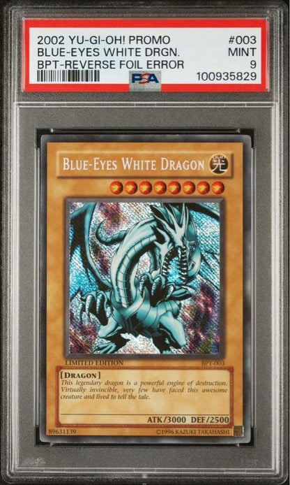 2002 Blue Eyes White Dragon PSA9 PSA10 error card BPT-003 Japanese Yu-Gi-Oh collectible