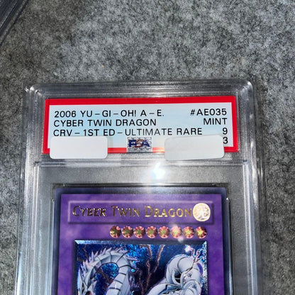 Yugioh Cyber Twin Dragon trading card graded PSA9 from old Asia relief series showing front artwork