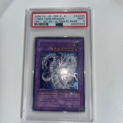 Yugioh Cyber Twin Dragon trading card graded PSA9 from old Asia relief series showing front artwork
