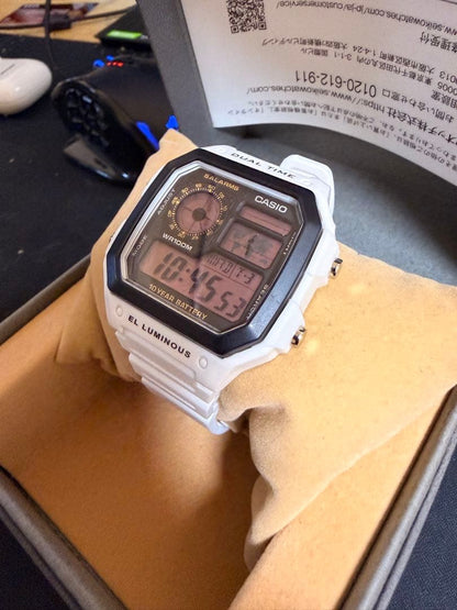 Casio AE-1200WH Digital Watch Model with Dual Time, 10 Year Battery, White — Japan Import