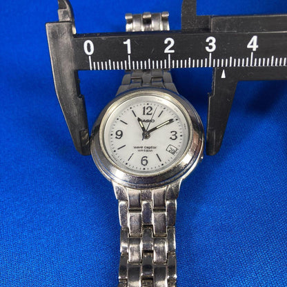 Casio Waveceptor Radio Solar Women Watch Silver Metal