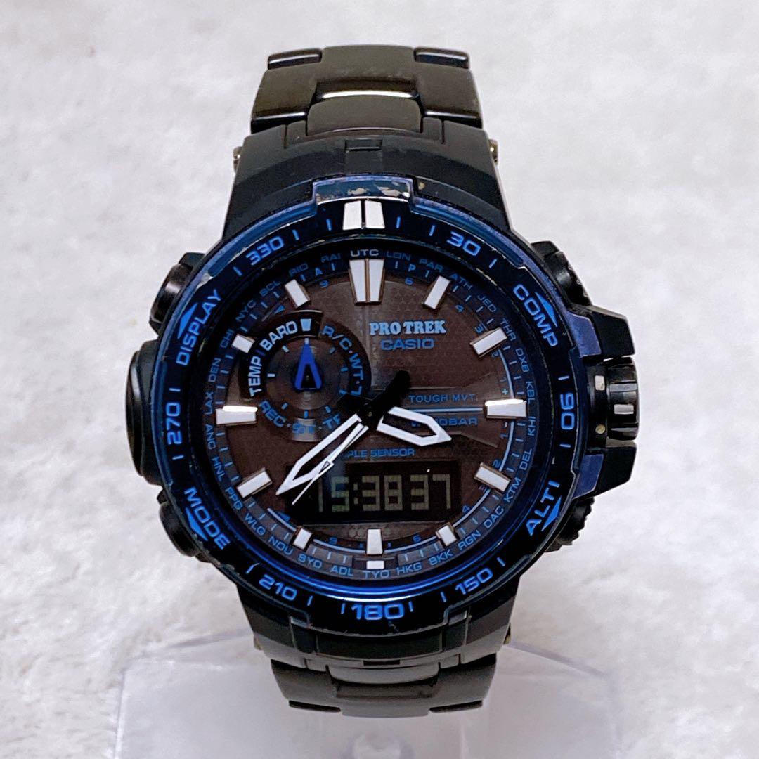 Casio PROTREK PRW-6000SYT-1JF Titanium Watch with Black/Blue Dial and Extra Metal Band — Japan Import