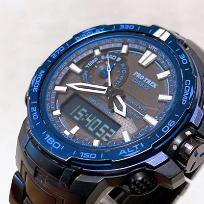 Casio PROTREK PRW-6000SYT-1JF Titanium Watch with Black/Blue Dial and Extra Metal Band — Japan Import