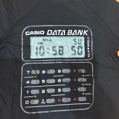 Casio Data Bank Print T-Shirt Y2K Design Oversized Black Casual Top Japan Import