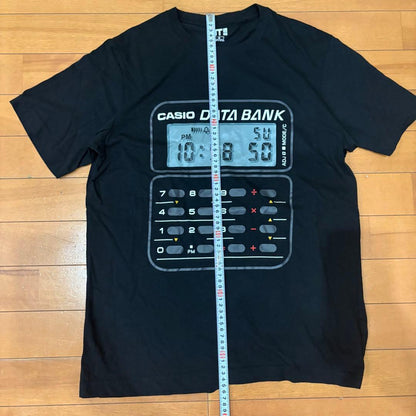 Casio Data Bank Print T-Shirt Y2K Design Oversized Black Casual Top Japan Import