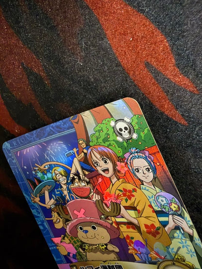 Used One Piece Luffy Pirate Group Fireworks collectible card game from 2001 Japan import with visible wear