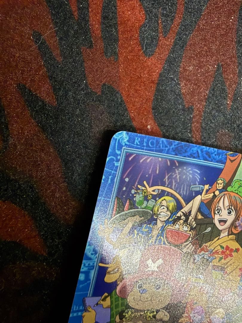 Used One Piece Luffy Pirate Group Fireworks collectible card game from 2001 Japan import with visible wear