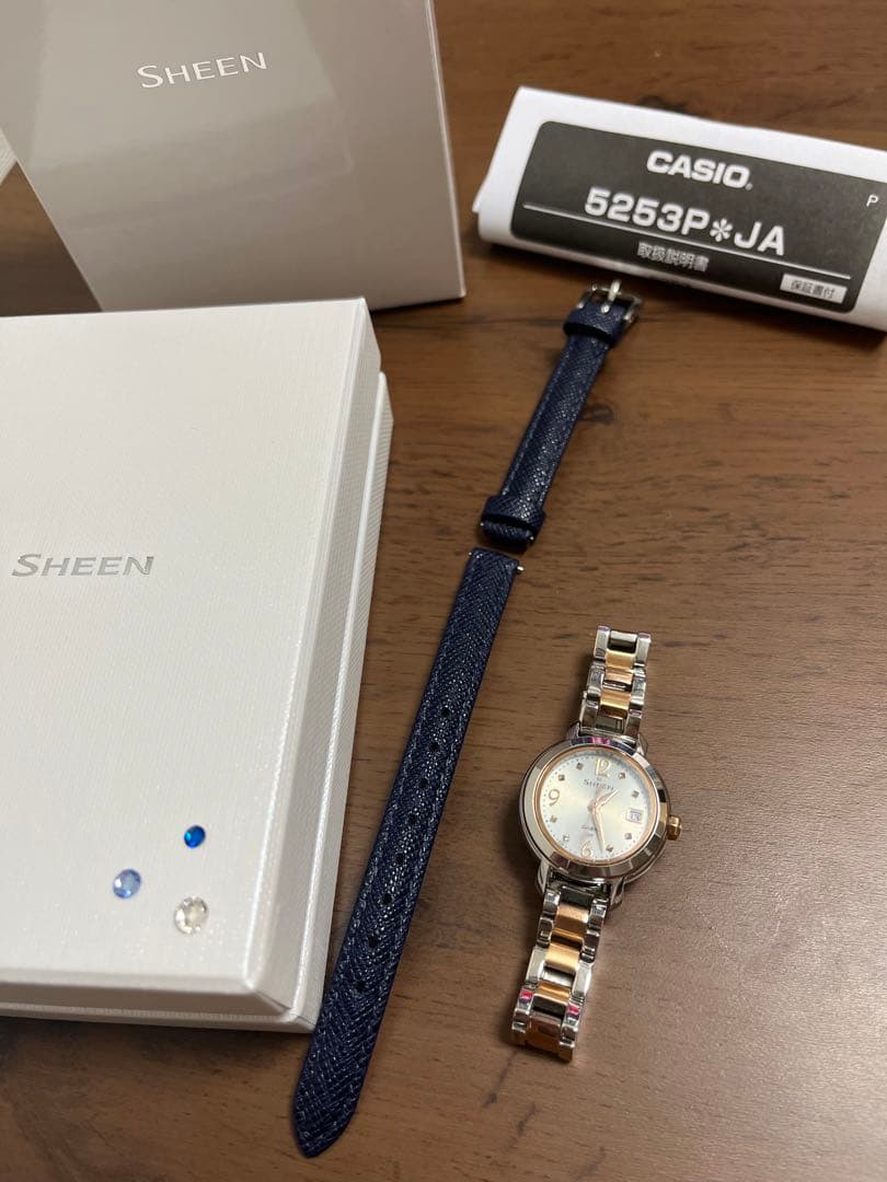 Casio Watch Solar Water-Resistant Blue and Rose Gold Combo with Spare Band — Japan Import