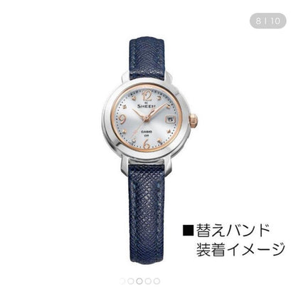 Casio Watch Solar Water-Resistant Blue and Rose Gold Combo with Spare Band — Japan Import