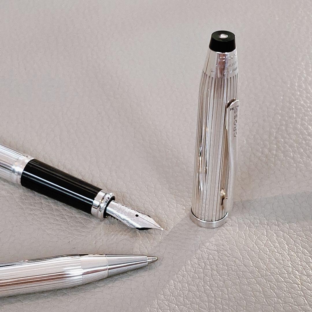 Cross Century II sterling silver fountain pen with 18K gold nib and ballpoint pen twist mechanism set