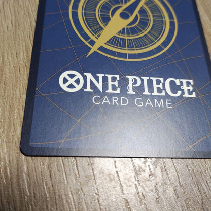 One Piece Yamato secret rare trading card OP01-121 with slight crease and white stain on back