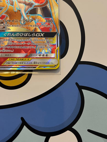 Pokemon Card Charizard & Talo GX SR in sleeve, Japanese import, complete and good condition trading card