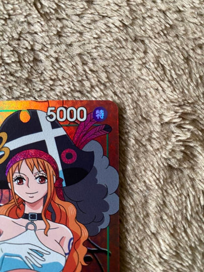 One Piece Nami parallel trading card OP02-036 featuring green attribute and 5000 power