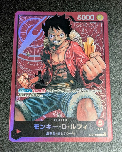 Bandai One Piece Monkey D. Luffy L ST01-001 single trading card from Japanese ST-01 set in protective sleeve
