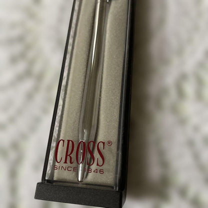Cross silver ballpoint pen with classic design alongside matching silver case imported from Japan