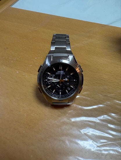 Casio Wave Ceptor Model 5174JA Radio Solar Watch with Black Dial and Steel Band — Japan Import