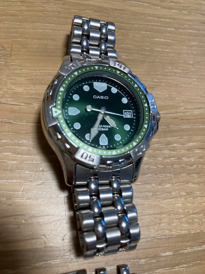 Casio Green Dial Quartz Watch with 100m Water Resistance