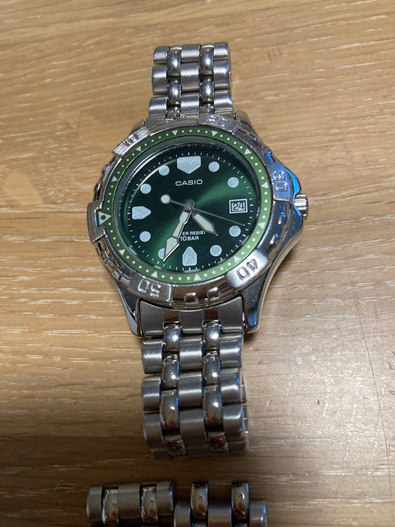 Casio Green Dial Quartz Watch with 100m Water Resistance