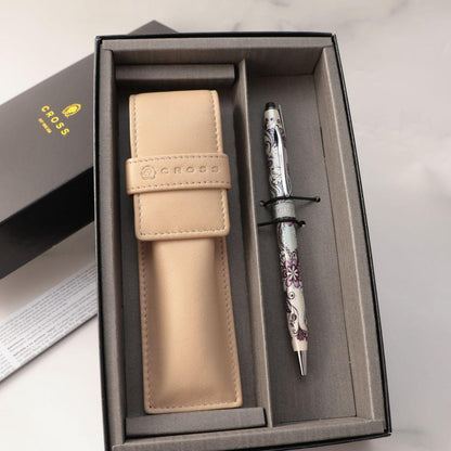 Cross Flower Pattern Ballpoint Pen Leather Case by CROSS — Japan Import