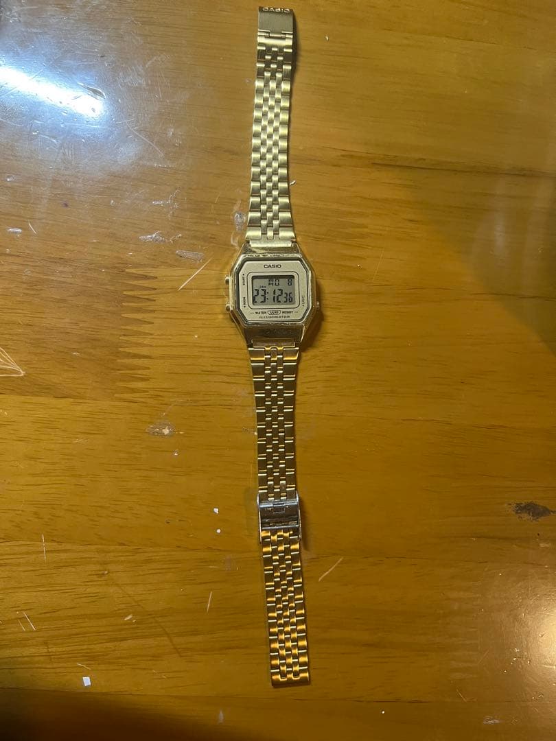 Casio Digital Octagonal Gold Wristwatch with Stainless Steel Band