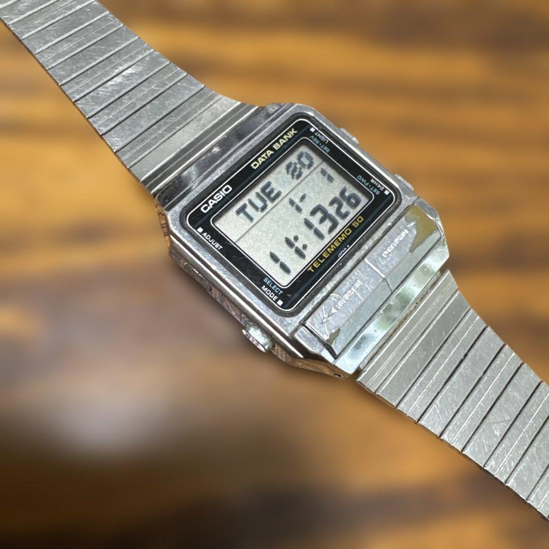 Casio Data Bank Digital Watch with Silver Metal Strap