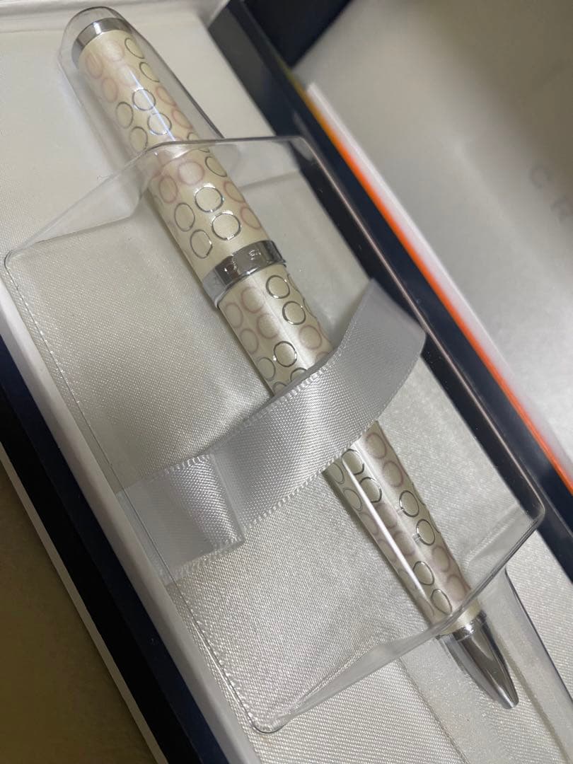 Cross White Metal Ballpoint Pen with Round Pattern and Gift Box