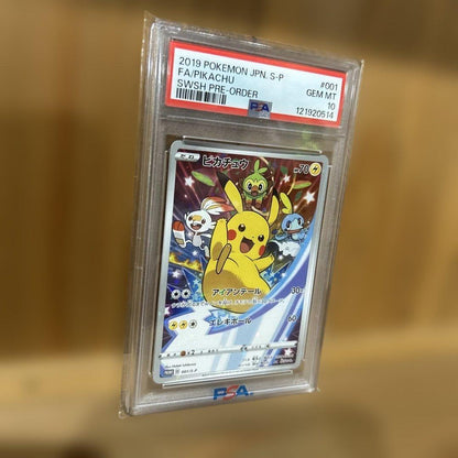 Sev One Eleven PSA10 Pikachu 001/S-P Pokemon promotional card front view with detailed condition