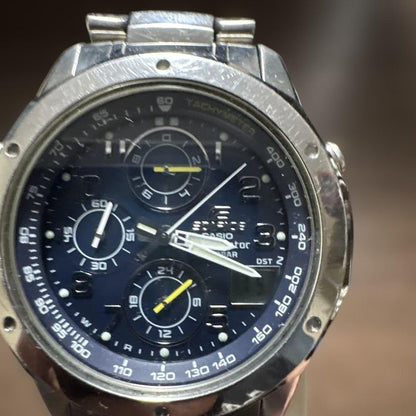 Casio Series EQW-700 Chronograph Watch with Navy Dial and Stainless Steel Bracelet — Japan Import