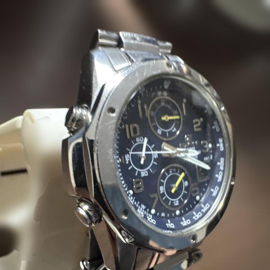 Casio Series EQW-700 Chronograph Watch with Navy Dial and Stainless Steel Bracelet — Japan Import