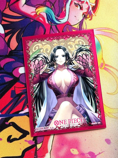 One Piece Boa Hancock OP02-059 blue attribute character card in protective sleeve and card loader