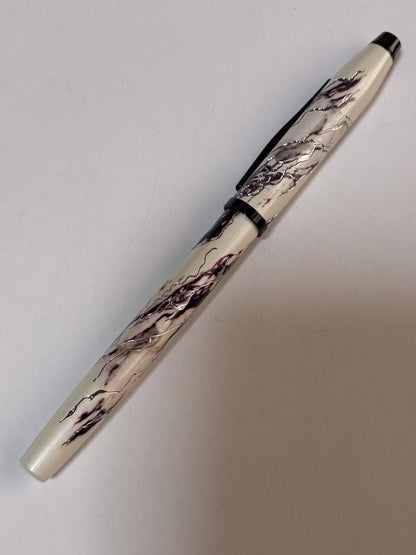 Cross Wonderlust Everest SelectTip rollerball pen model NAT0755-1 with white and ivory pearl base, black ink, and original box