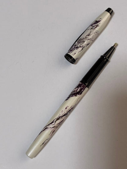 Cross Wonderlust Everest SelectTip rollerball pen model NAT0755-1 with white and ivory pearl base, black ink, and original box