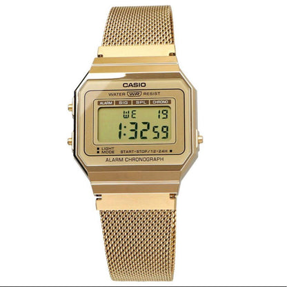 Casio A700WMG-9A Digital Watch with Gold LCD and Stainless Steel Band