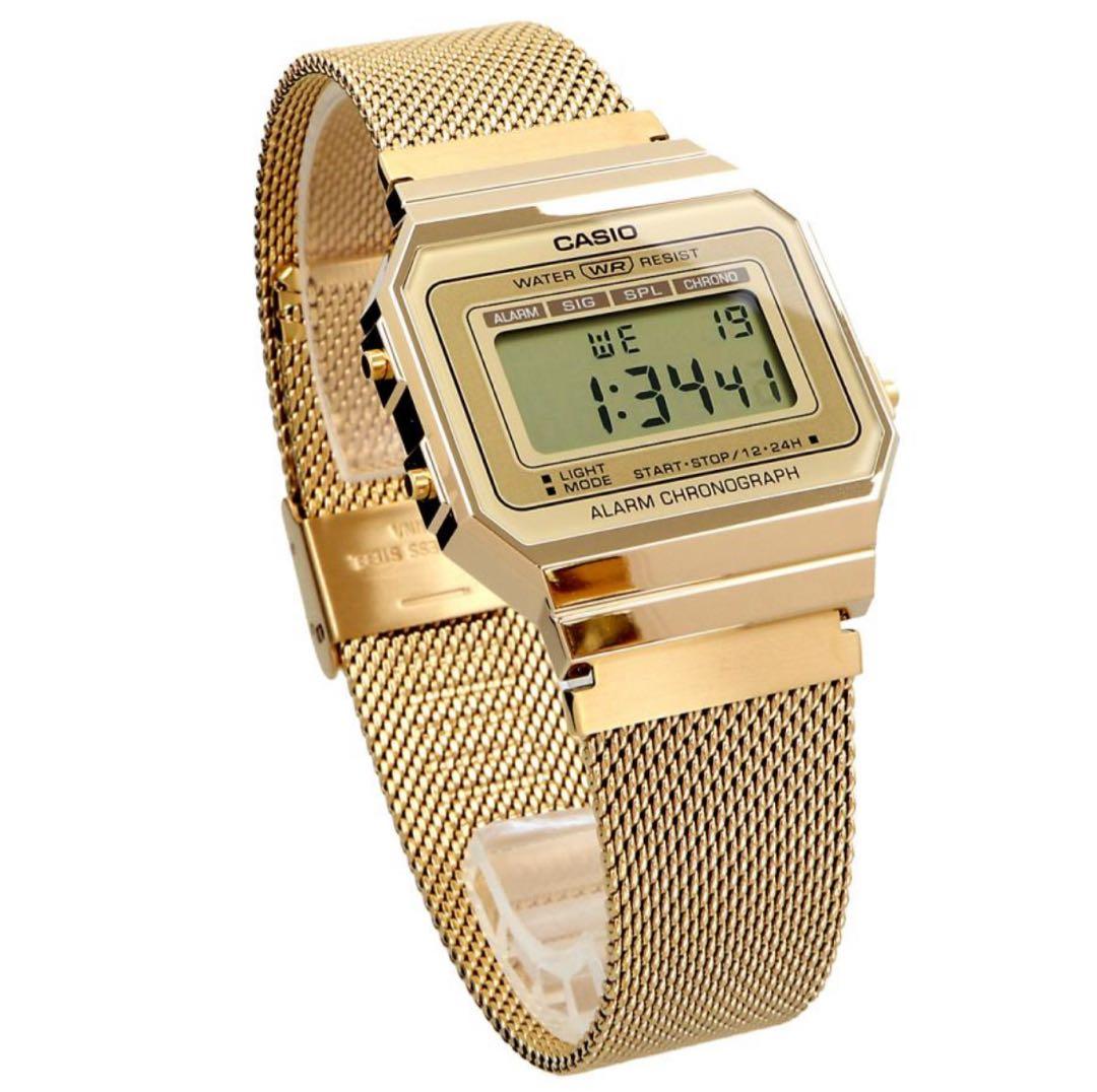 Casio A700WMG-9A Digital Watch with Gold LCD and Stainless Steel Band