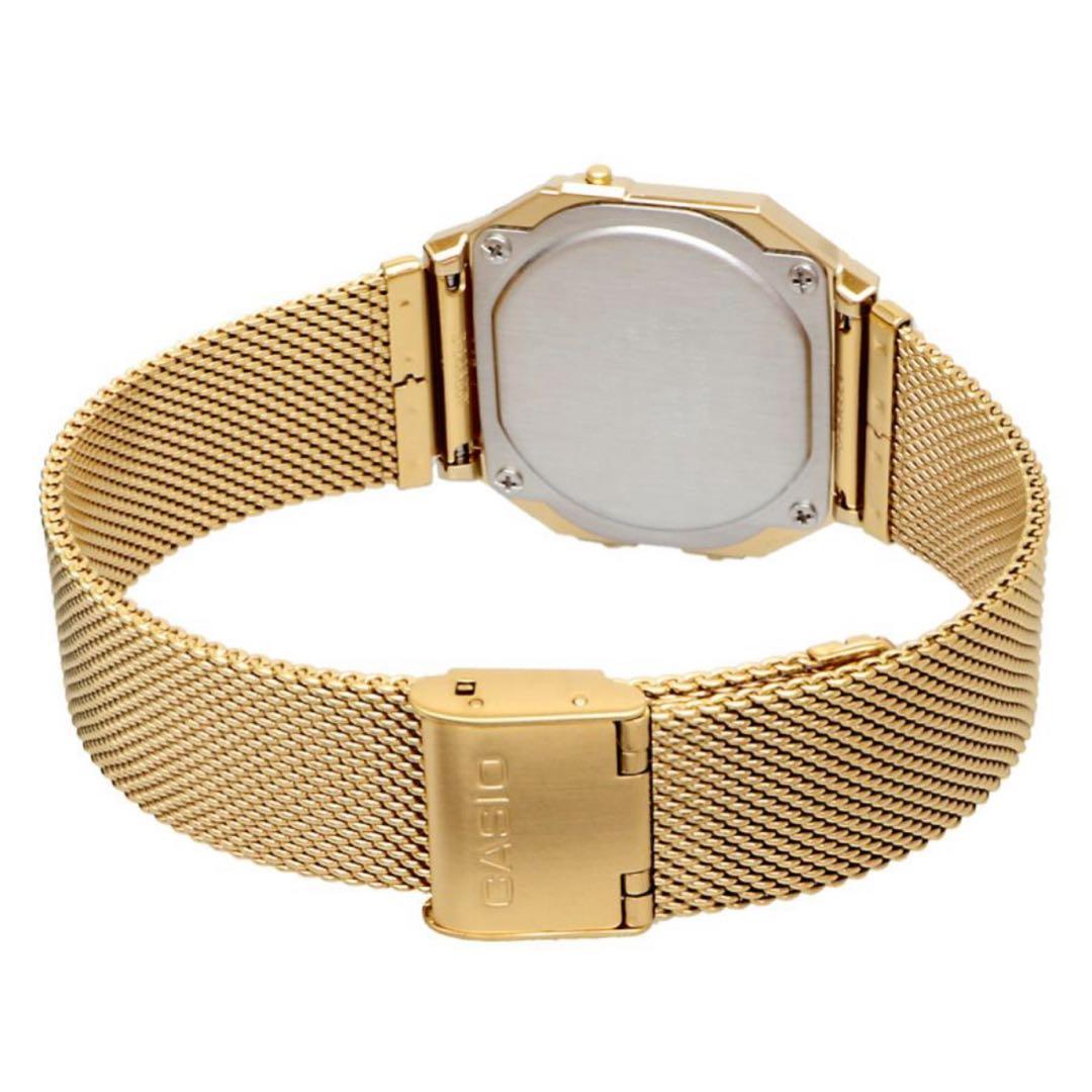 Casio A700WMG-9A Digital Watch with Gold LCD and Stainless Steel Band