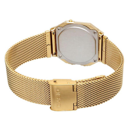 Casio A700WMG-9A Digital Watch with Gold LCD and Stainless Steel Band