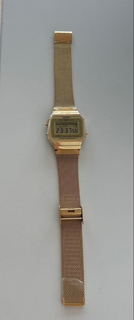 Casio A700WMG-9A Digital Watch with Gold LCD and Stainless Steel Band