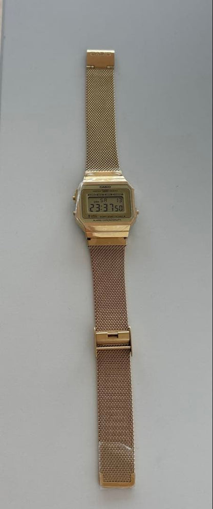 Casio A700WMG-9A Digital Watch with Gold LCD and Stainless Steel Band