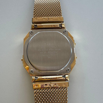 Casio A700WMG-9A Digital Watch with Gold LCD and Stainless Steel Band
