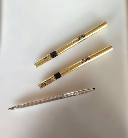 Cross sterling silver ballpoint pen body with two replacement refills shown in original condition with small dent