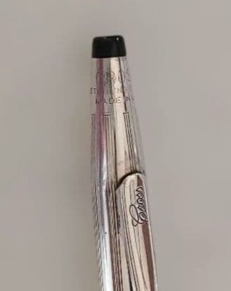 Cross sterling silver ballpoint pen body with two replacement refills shown in original condition with small dent