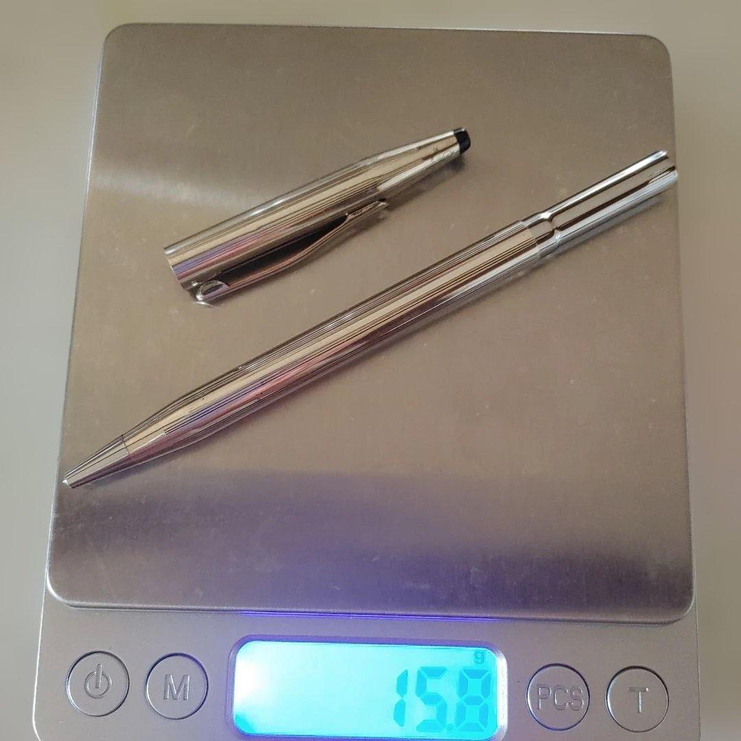 Cross sterling silver ballpoint pen body with two replacement refills shown in original condition with small dent