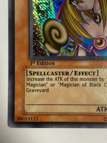 Bandai Yu-Gi-Oh Black Magician Girl Secret SR card Old Asia Edition with minor wear visible