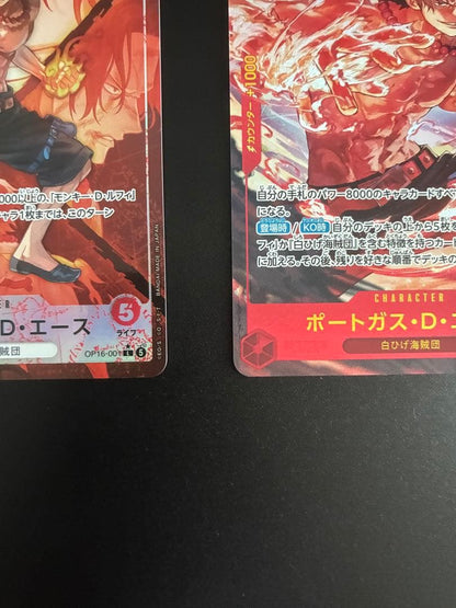 Two Portgas D. Ace Leader Parallel Secret trading cards from One Piece set Japan import