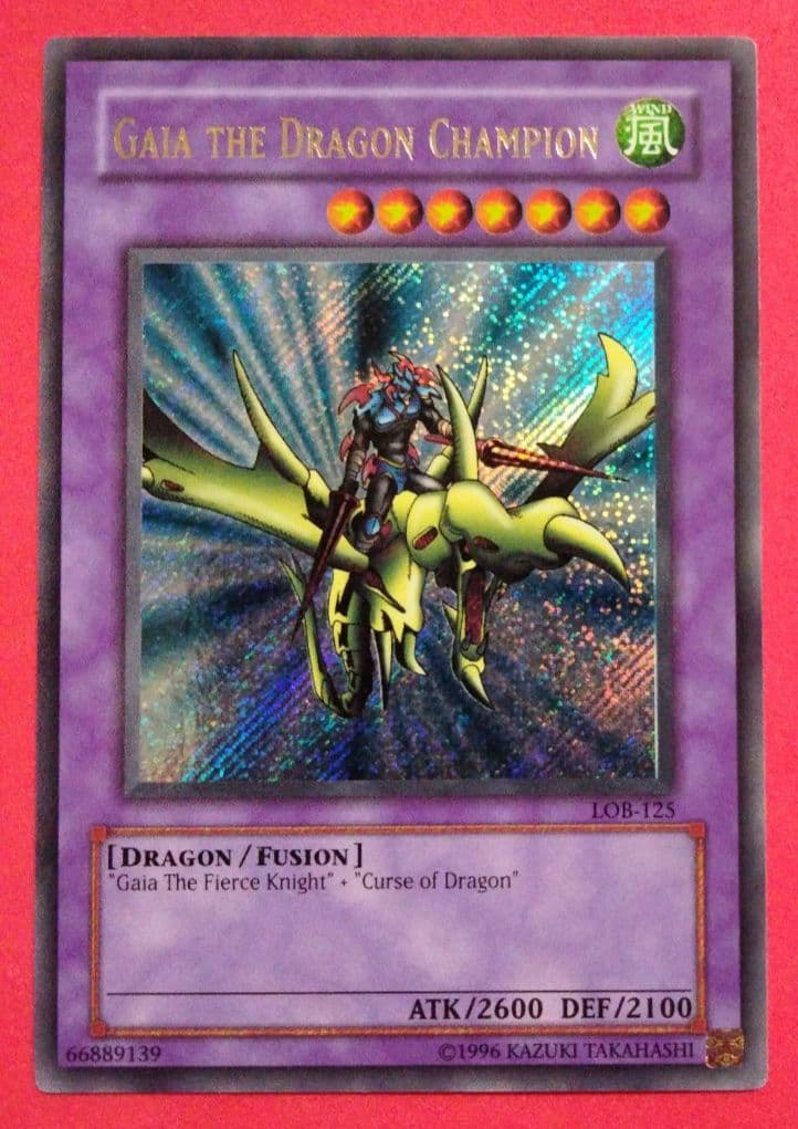 Yu-Gi-Oh Gear Blue-Eyes White Dragon secret rare error card LOB-125 with gold letters and wavy paper