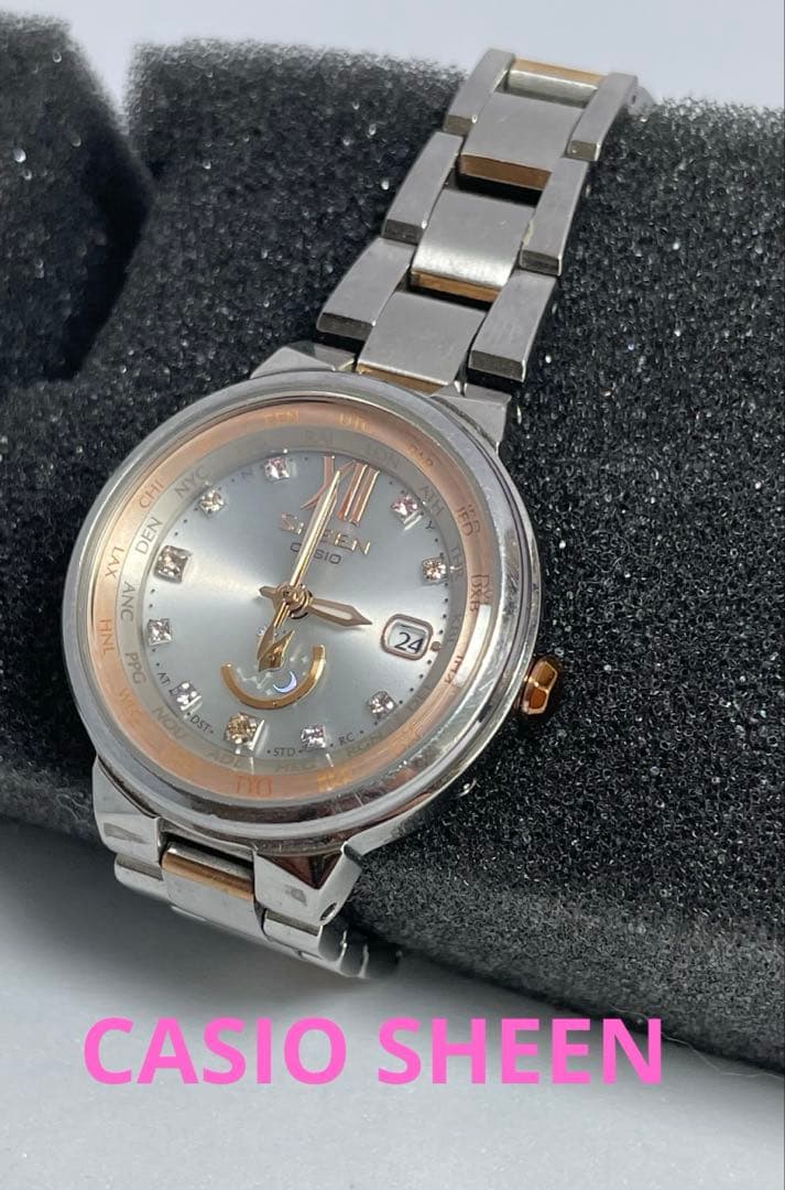 Casio Sheen Analog Watch with Date Decoration in Pink Gold Japan Import